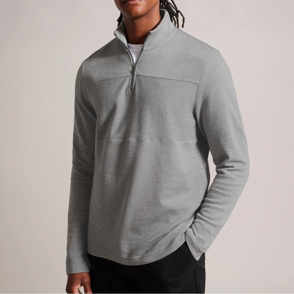 Ted Baker London Sz 5 US XL Long Sleeve Textured Panel Half Zip Grey Sweater - Picture 1 of 15